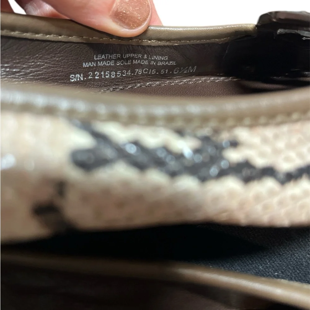 Tory Burch Louisa Python Brown Beige Black Snake Print Logo Ballet Flat Size 6.5
